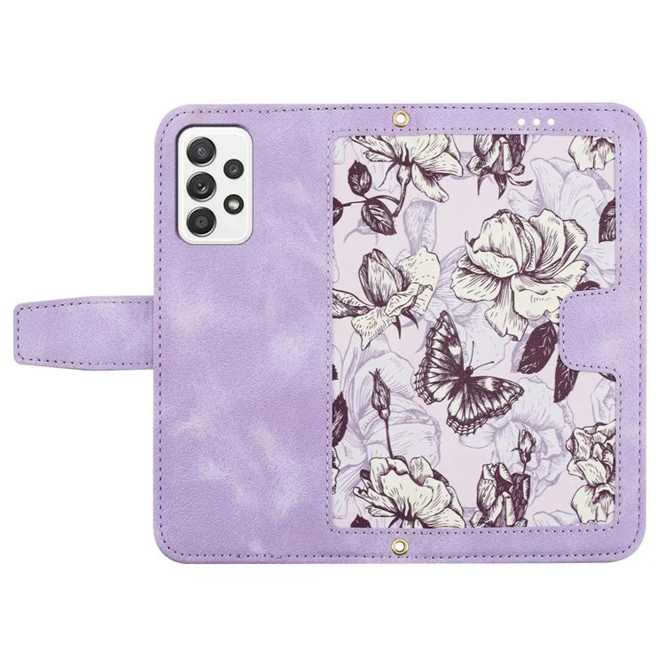 For Samsung Galaxy A72 4G / 5G Flower Print Leather Case Card Holder Stand Cover