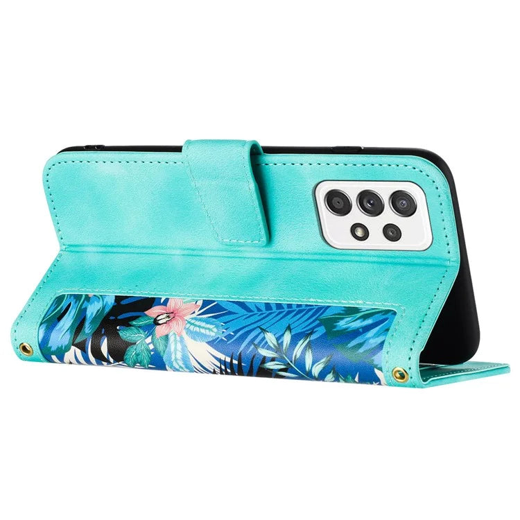 For Samsung Galaxy A72 4G / 5G Flower Print Leather Case Card Holder Stand Cover