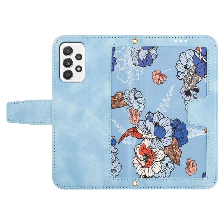 For Samsung Galaxy A72 4G / 5G Flower Print Leather Case Card Holder Stand Cover
