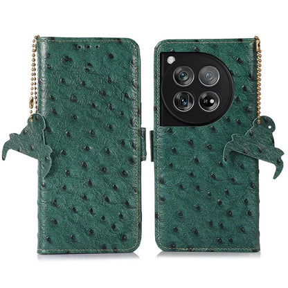 For OnePlus 12 5G Ostrich Pattern Phone Case Genuine Cow Leather Wallet