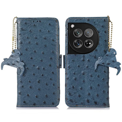 For OnePlus 12 5G Ostrich Pattern Phone Case Genuine Cow Leather Wallet