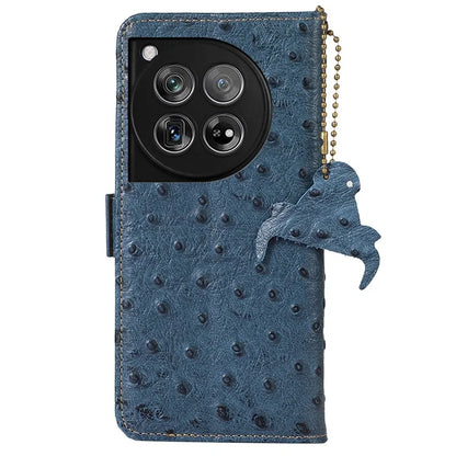 For OnePlus 12 5G Ostrich Pattern Phone Case Genuine Cow Leather Wallet