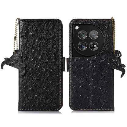 For OnePlus 12 5G Ostrich Pattern Phone Case Genuine Cow Leather Wallet