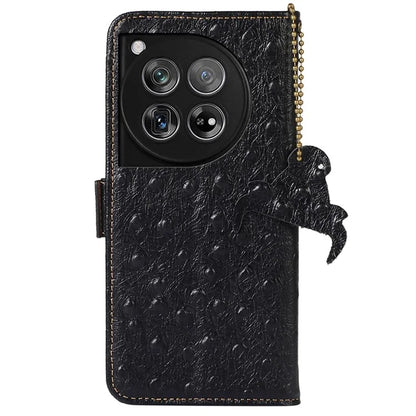 For OnePlus 12 5G Ostrich Pattern Phone Case Genuine Cow Leather Wallet
