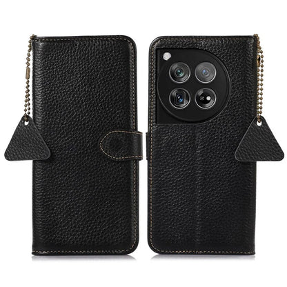 For OnePlus 12 5G Genuine Cow Leather Lychee Texture Case RFID Blocking