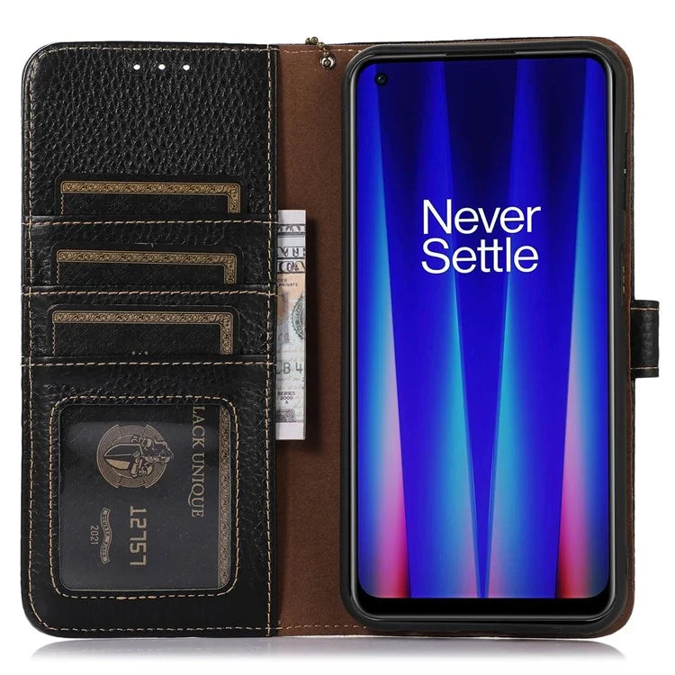 For OnePlus 12 5G Genuine Cow Leather Lychee Texture Case RFID Blocking