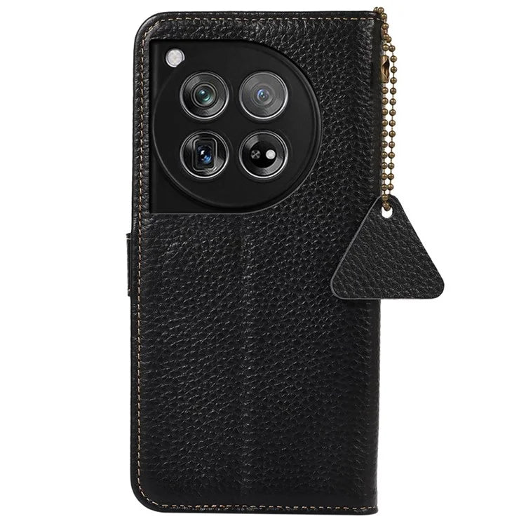 For OnePlus 12 5G Genuine Cow Leather Lychee Texture Case RFID Blocking