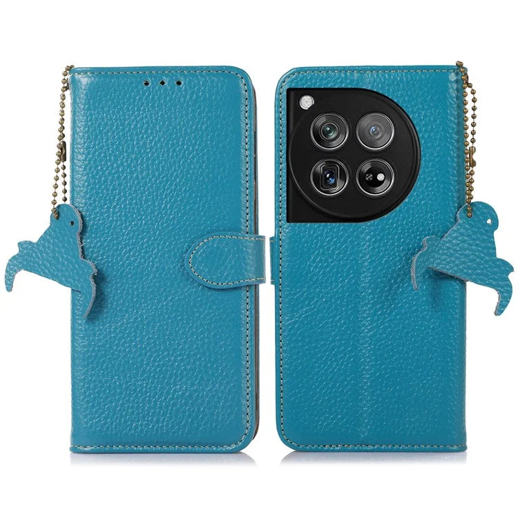 For OnePlus 12 5G Genuine Cow Leather Lychee Texture Case RFID Blocking