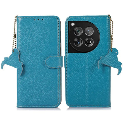For OnePlus 12 5G Genuine Cow Leather Lychee Texture Case RFID Blocking