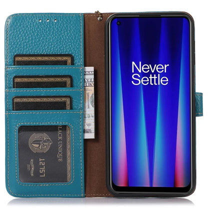 For OnePlus 12 5G Genuine Cow Leather Lychee Texture Case RFID Blocking