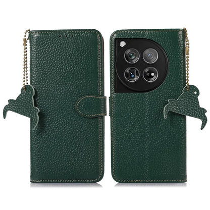 For OnePlus 12 5G Genuine Cow Leather Lychee Texture Case RFID Blocking