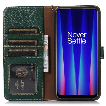 For OnePlus 12 5G Genuine Cow Leather Lychee Texture Case RFID Blocking