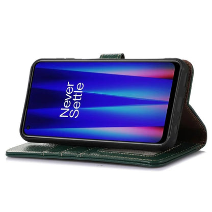 For OnePlus 12 5G Genuine Cow Leather Lychee Texture Case RFID Blocking