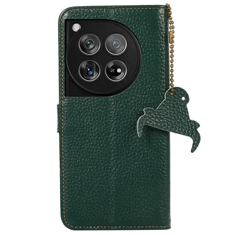 For OnePlus 12 5G Genuine Cow Leather Lychee Texture Case RFID Blocking