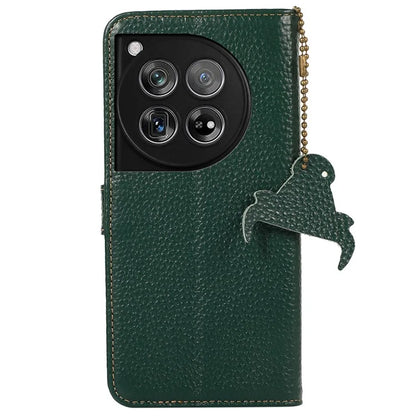 For OnePlus 12 5G Genuine Cow Leather Lychee Texture Case RFID Blocking