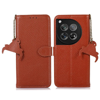 For OnePlus 12 5G Genuine Cow Leather Lychee Texture Case RFID Blocking