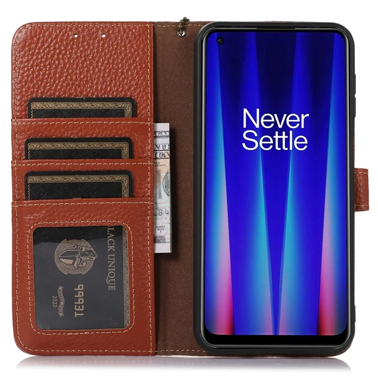 For OnePlus 12 5G Genuine Cow Leather Lychee Texture Case RFID Blocking