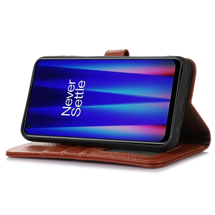 For OnePlus 12 5G Genuine Cow Leather Lychee Texture Case RFID Blocking