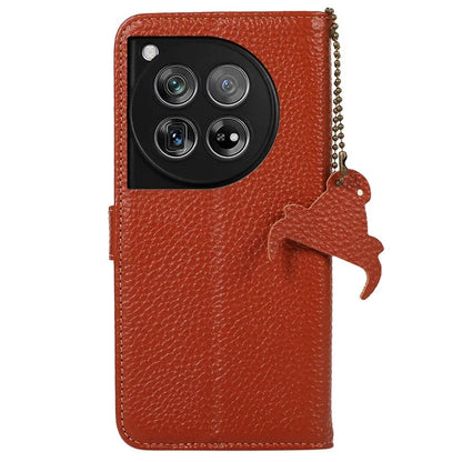 For OnePlus 12 5G Genuine Cow Leather Lychee Texture Case RFID Blocking