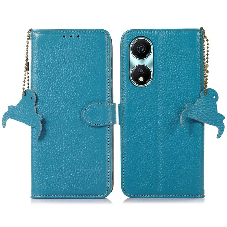 For Honor X5 Plus Genuine Cow Leather Case with RFID Blocking Wallet