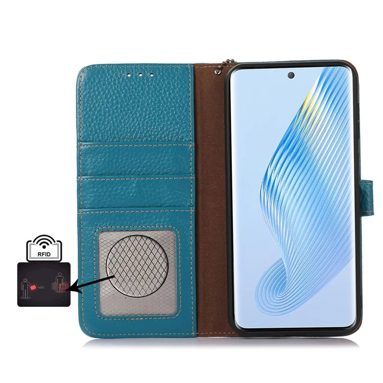 For Honor X5 Plus Genuine Cow Leather Case with RFID Blocking Wallet