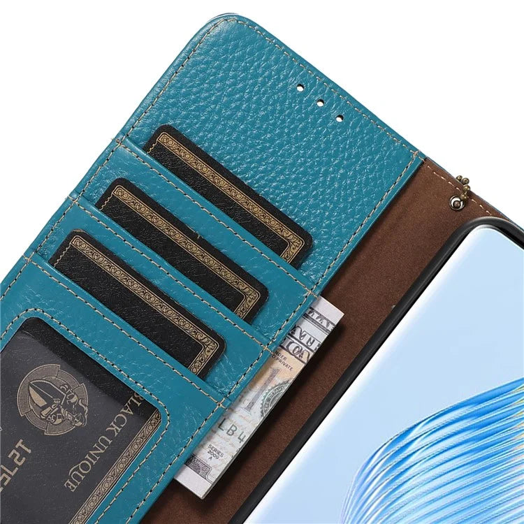 For Honor X5 Plus Genuine Cow Leather Case with RFID Blocking Wallet