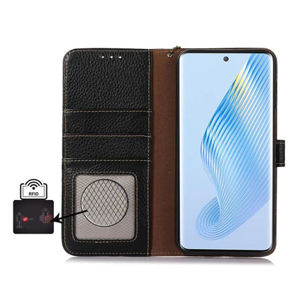 For Honor X5 Plus Genuine Cow Leather Case with RFID Blocking Wallet