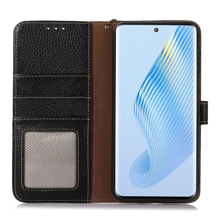 For Honor X5 Plus Genuine Cow Leather Case with RFID Blocking Wallet