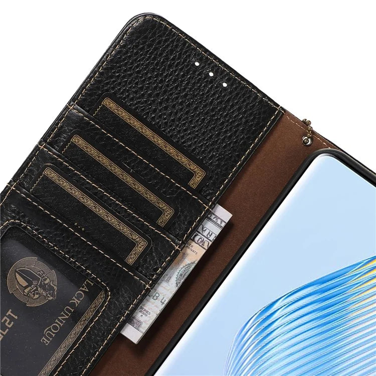 For Honor X5 Plus Genuine Cow Leather Case with RFID Blocking Wallet