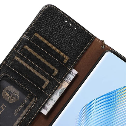 For Honor X5 Plus Genuine Cow Leather Case with RFID Blocking Wallet