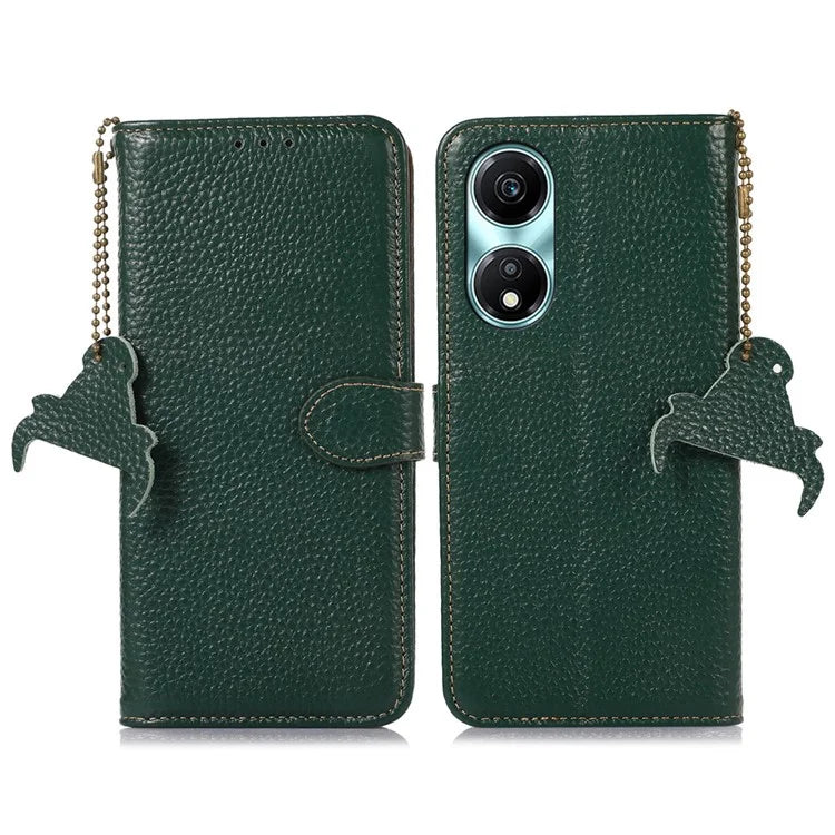 For Honor X5 Plus Genuine Cow Leather Case with RFID Blocking Wallet