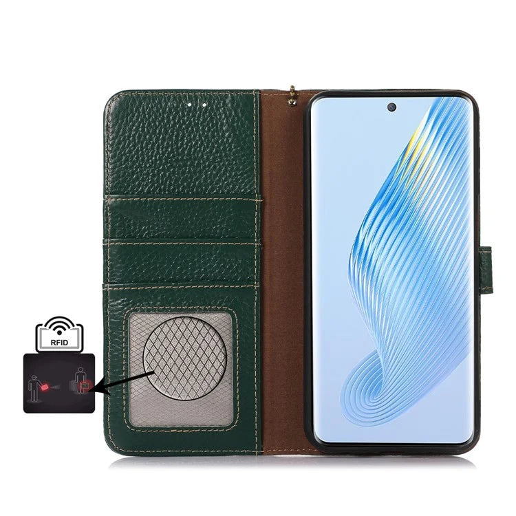 For Honor X5 Plus Genuine Cow Leather Case with RFID Blocking Wallet