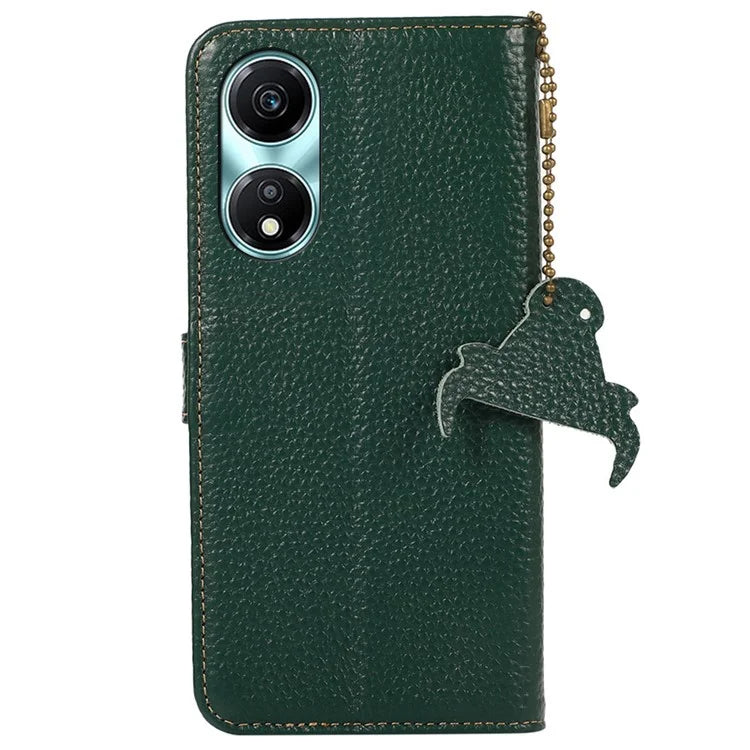 For Honor X5 Plus Genuine Cow Leather Case with RFID Blocking Wallet