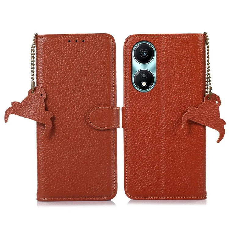 For Honor X5 Plus Genuine Cow Leather Case with RFID Blocking Wallet