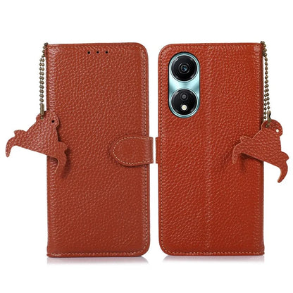 For Honor X5 Plus Genuine Cow Leather Case with RFID Blocking Wallet