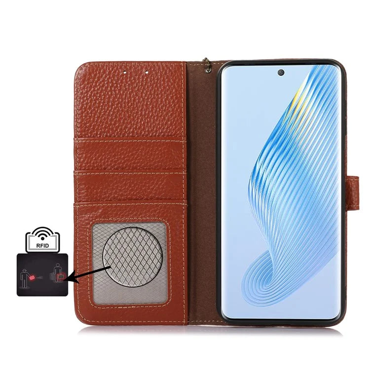 For Honor X5 Plus Genuine Cow Leather Case with RFID Blocking Wallet