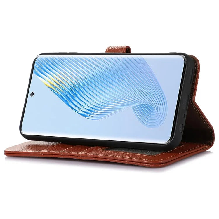 For Honor X5 Plus Genuine Cow Leather Case with RFID Blocking Wallet