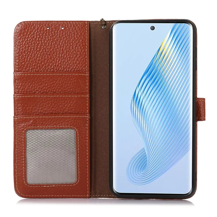 For Honor X5 Plus Genuine Cow Leather Case with RFID Blocking Wallet