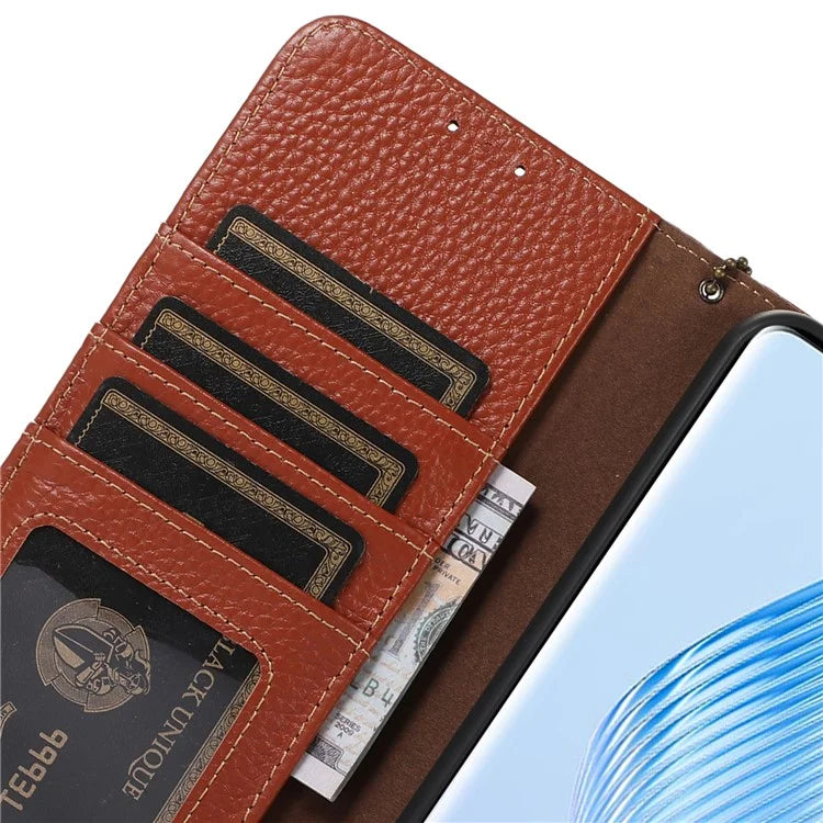 For Honor X5 Plus Genuine Cow Leather Case with RFID Blocking Wallet