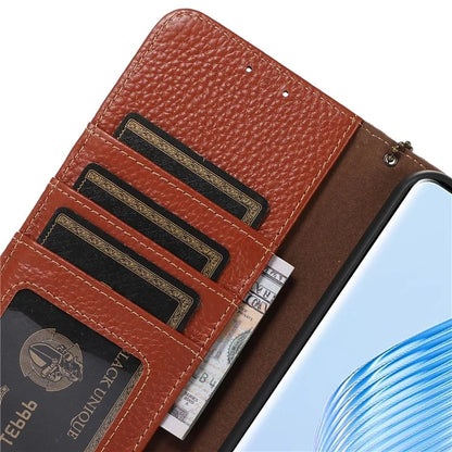 For Honor X5 Plus Genuine Cow Leather Case with RFID Blocking Wallet