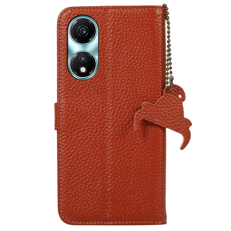 For Honor X5 Plus Genuine Cow Leather Case with RFID Blocking Wallet