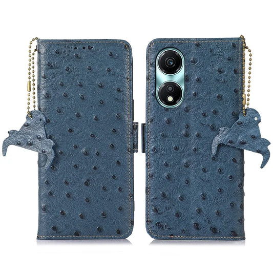 For Honor X5 Plus Genuine Cow Leather Case Ostrich Texture Stand Wallet Cover