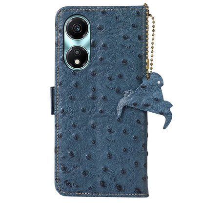 For Honor X5 Plus Genuine Cow Leather Case Ostrich Texture Stand Wallet Cover