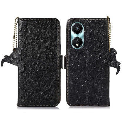 For Honor X5 Plus Genuine Cow Leather Case Ostrich Texture Stand Wallet Cover