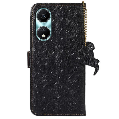 For Honor X5 Plus Genuine Cow Leather Case Ostrich Texture Stand Wallet Cover