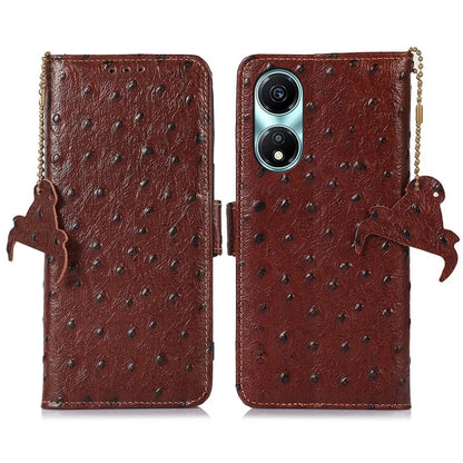 For Honor X5 Plus Genuine Cow Leather Case Ostrich Texture Stand Wallet Cover