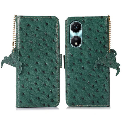 For Honor X5 Plus Genuine Cow Leather Case Ostrich Texture Stand Wallet Cover