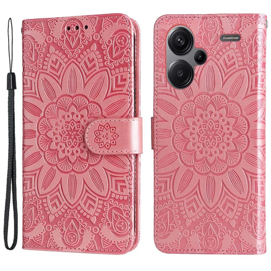 For Xiaomi Redmi Note 13 Pro+ 5G Leather Case Wallet Cover Stand with Strap, Sunflower Pattern