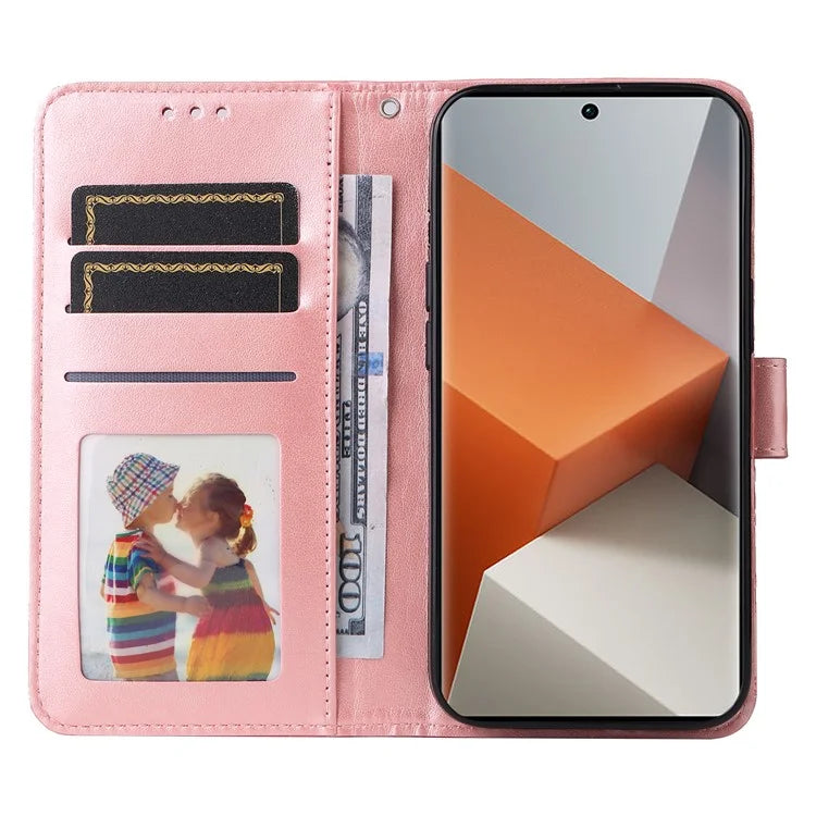 For Xiaomi Redmi Note 13 Pro+ 5G Leather Case Wallet Cover Stand with Strap, Sunflower Pattern