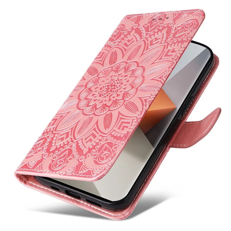 For Xiaomi Redmi Note 13 Pro+ 5G Leather Case Wallet Cover Stand with Strap, Sunflower Pattern